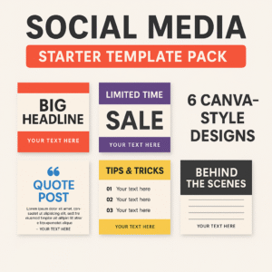 Social Media Starter Template Pack — 6 Editable Canva-Style PNG Templates